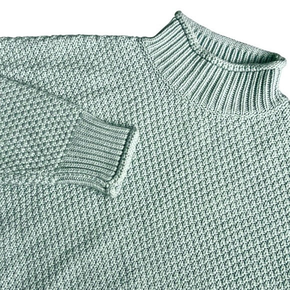 Zesica Sweaters - Womens Cozy Winter Sweater in Aqua Blue  Mock‎ Neck Heavy Warm Ribbed Knit Large